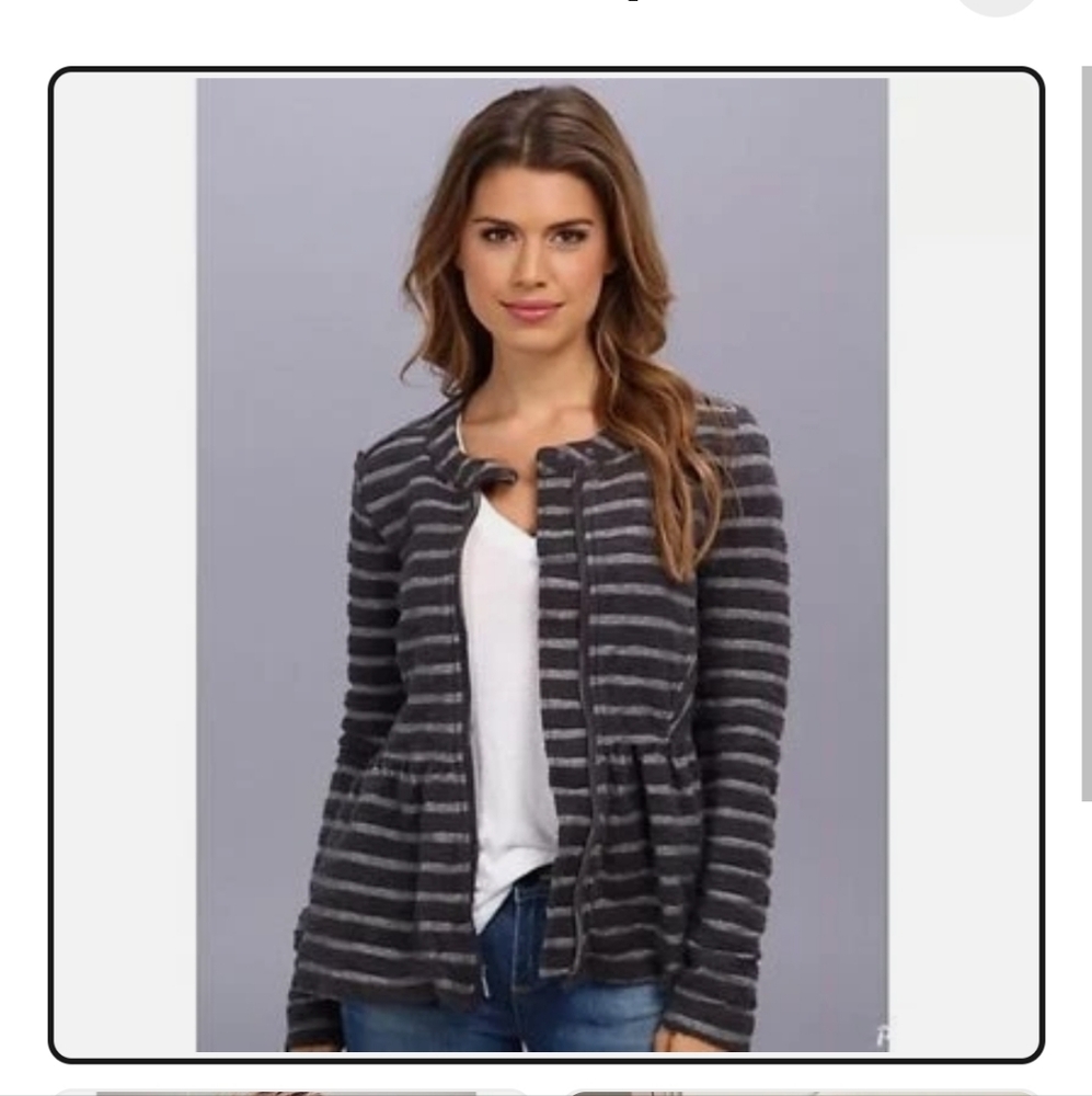 Free People Charcoal Striped Peplum Jacket Large